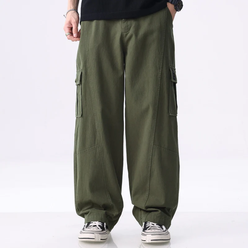 Herren weit geschnittene Baumwoll-Cargohose mit aufgesetzten Beintaschen und Relaxed-Fit Drune
