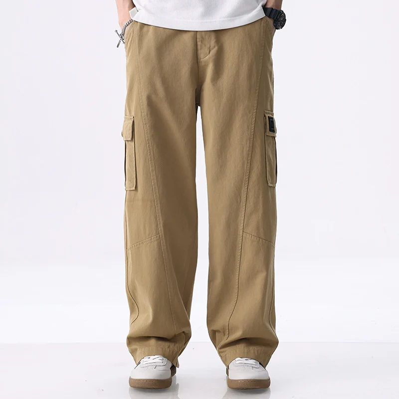 Herren weit geschnittene Baumwoll-Cargohose mit aufgesetzten Beintaschen und Relaxed-Fit Drune