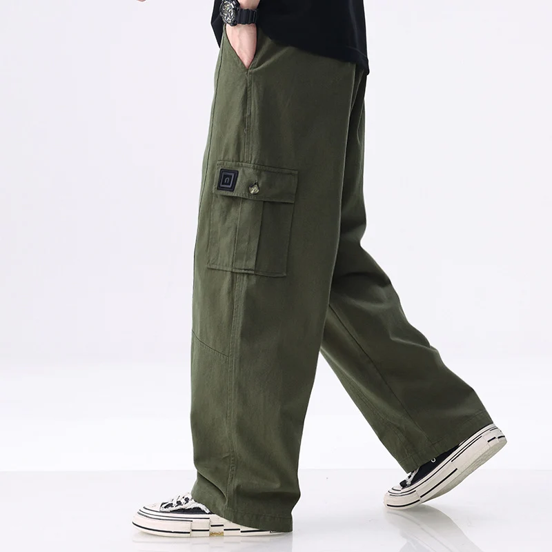 Herren weit geschnittene Baumwoll-Cargohose mit aufgesetzten Beintaschen und Relaxed-Fit Drune