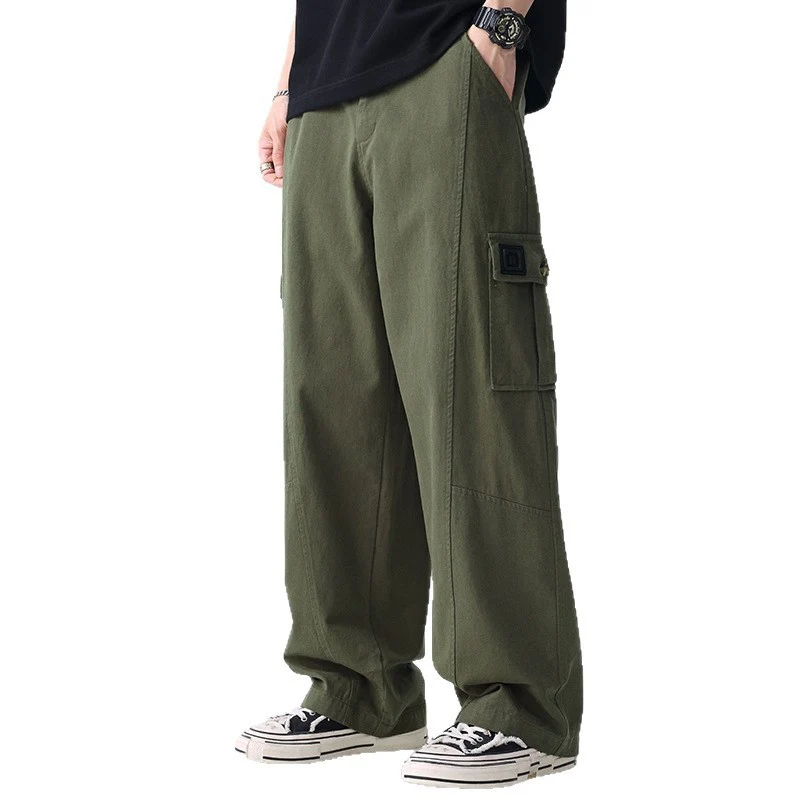 Herren weit geschnittene Baumwoll-Cargohose mit aufgesetzten Beintaschen und Relaxed-Fit Drune