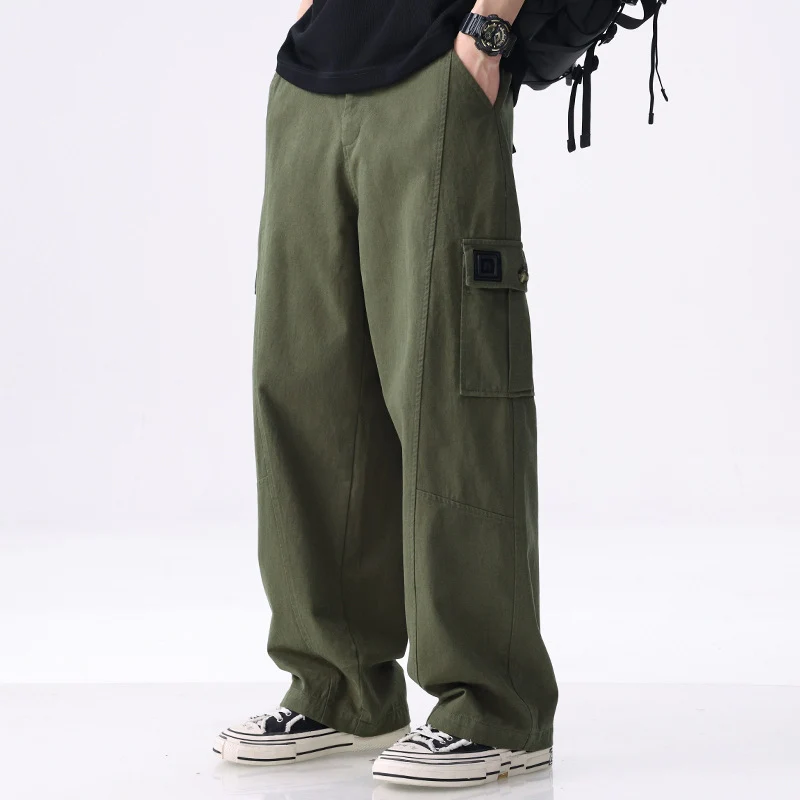Herren weit geschnittene Baumwoll-Cargohose mit aufgesetzten Beintaschen und Relaxed-Fit Drune