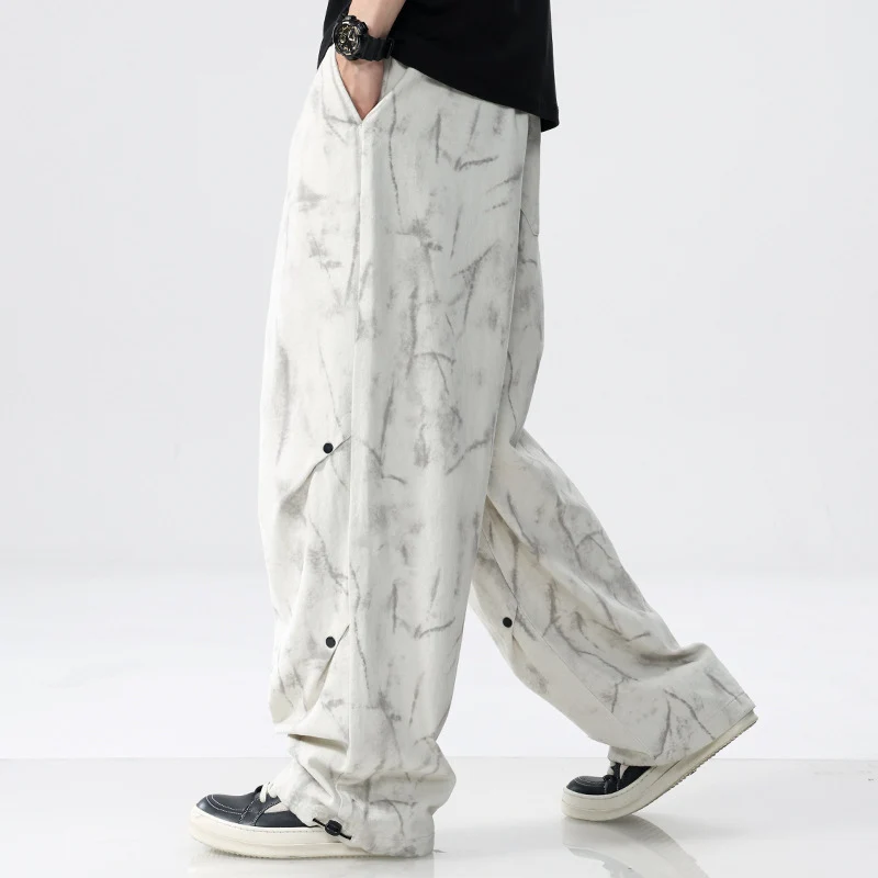 Herren Weit geschnittene Batik-Cargohose aus Baumwollmix mit Kordelzug Drune