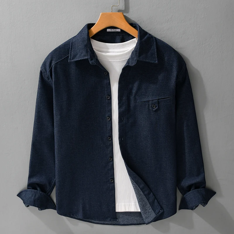 Herren Weiches Denim-Overshirt mit Pattentasche und lockerem Schnitt Drune