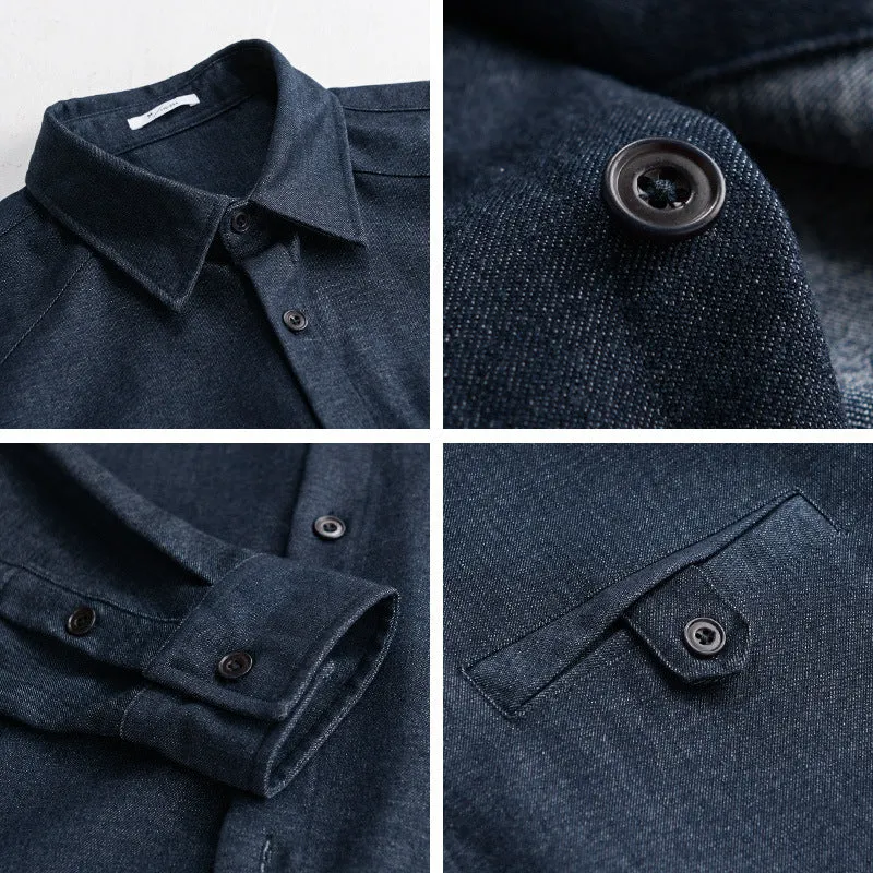 Herren Weiches Denim-Overshirt mit Pattentasche und lockerem Schnitt Drune