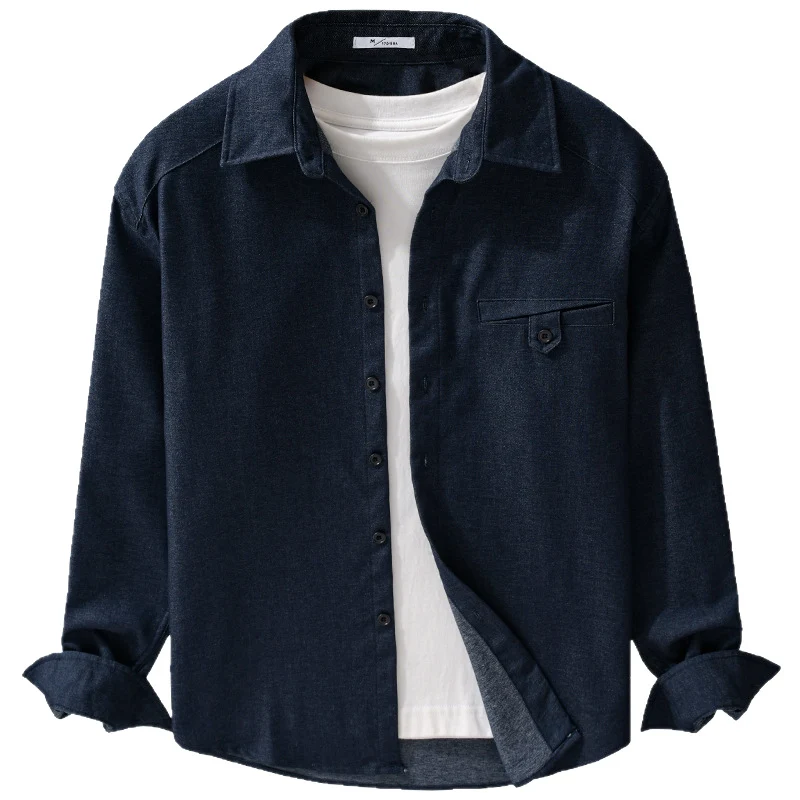 Herren Weiches Denim-Overshirt mit Pattentasche und lockerem Schnitt Drune