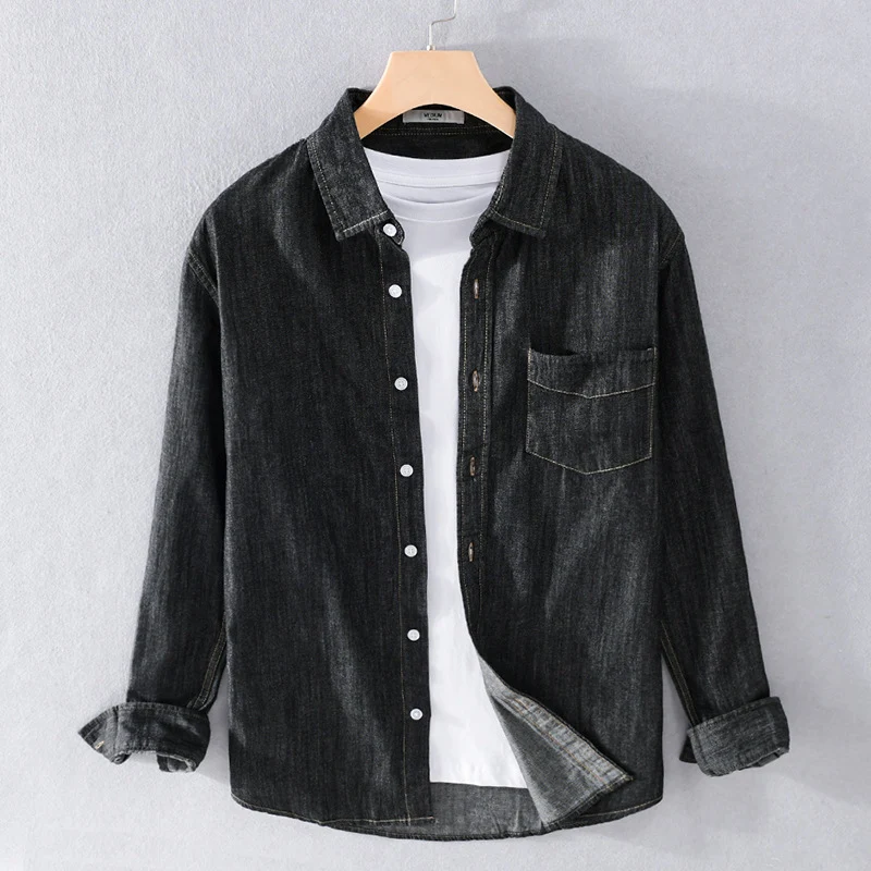 Herren Washed-Denim-Überhemd im Relaxed-Fit mit Brusttasche und kontrastreicher Naht Drune