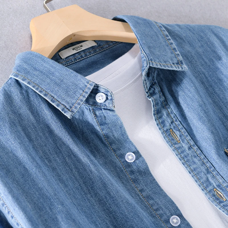 Herren Washed-Denim-Überhemd im Relaxed-Fit mit Brusttasche und kontrastreicher Naht Drune
