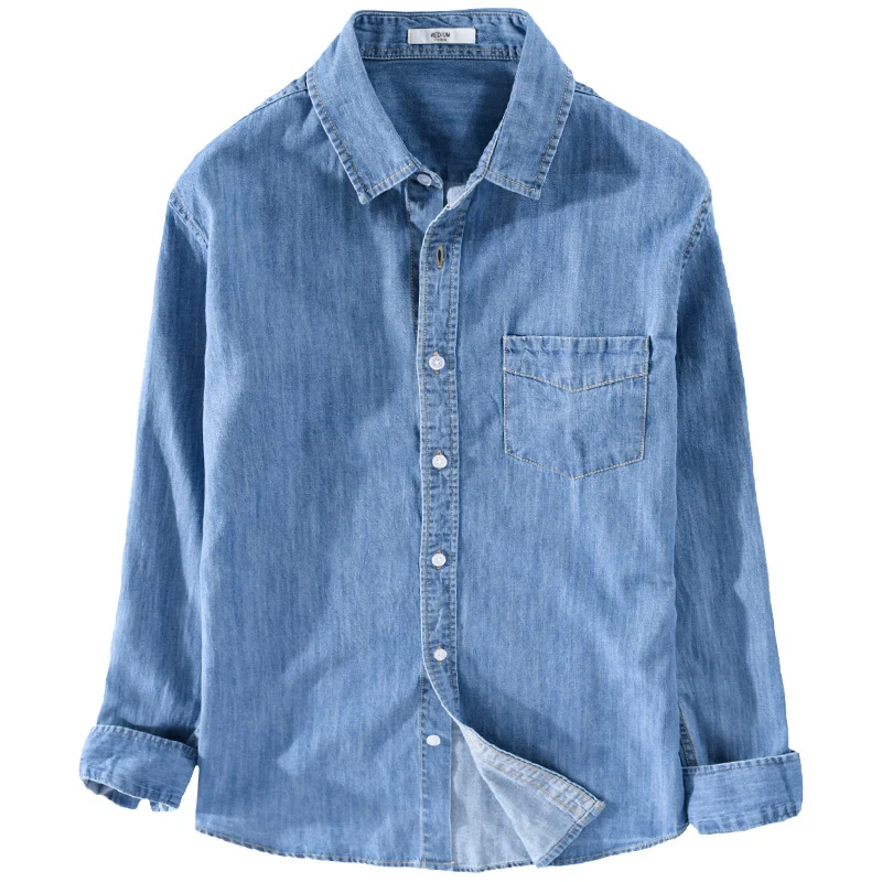 Herren Washed-Denim-Überhemd im Relaxed-Fit mit Brusttasche und kontrastreicher Naht Drune