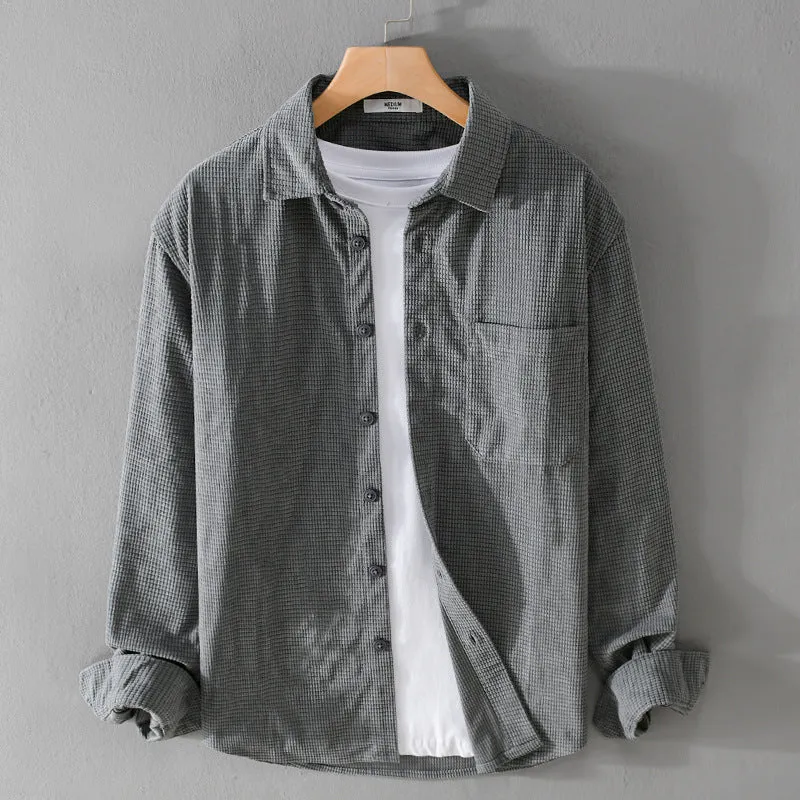Herren Waffelstruktur-Hemdjacke aus atmungsaktivem Baumwollmix mit aufgesetzter Brusttasche Drune