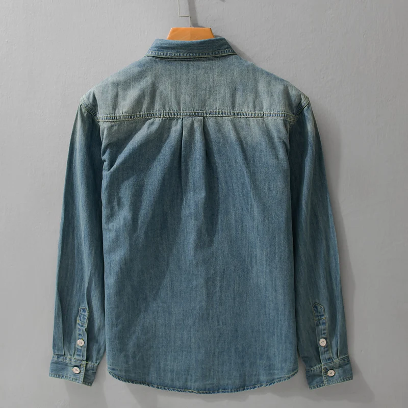 Herren Vintage-Optik Denim-Hemdjacke mit Brusttasche und Relaxed-Fit Drune