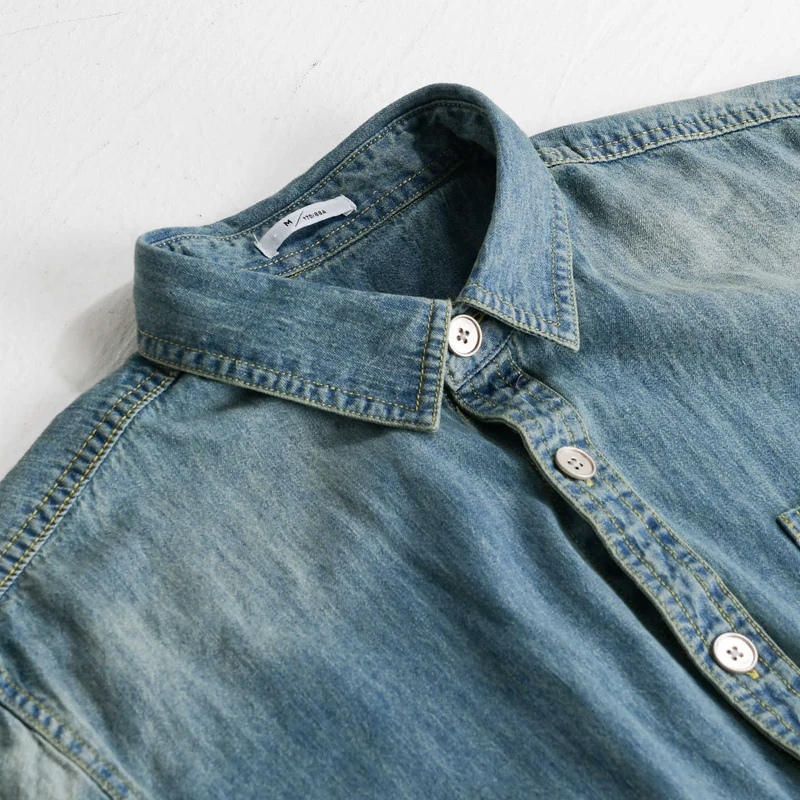 Herren Vintage-Optik Denim-Hemdjacke mit Brusttasche und Relaxed-Fit Drune