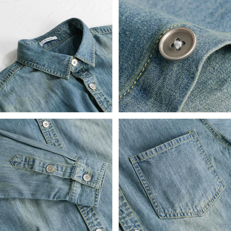 Herren Vintage-Optik Denim-Hemdjacke mit Brusttasche und Relaxed-Fit Drune