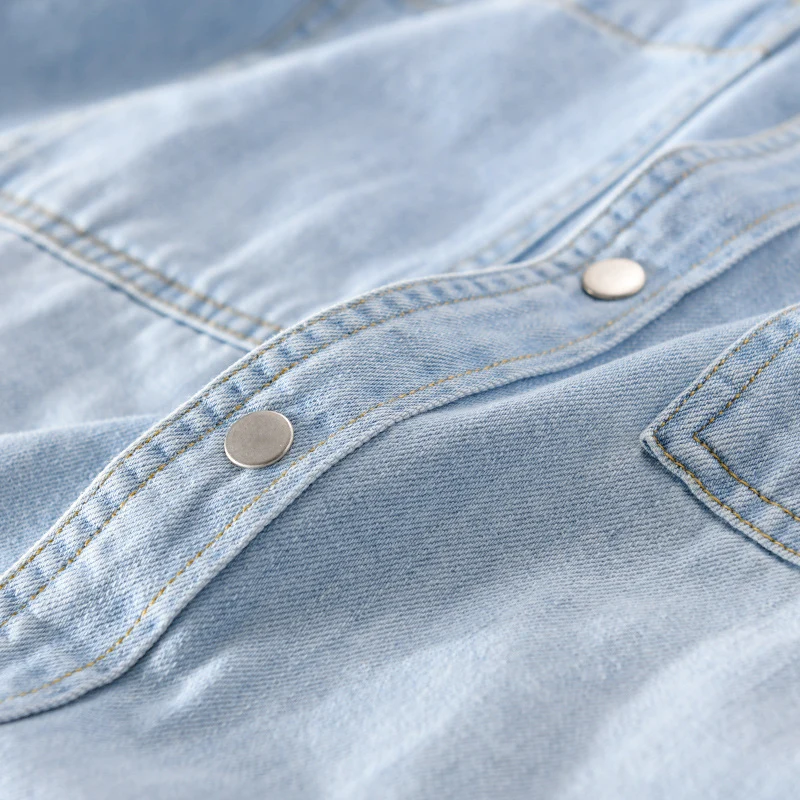 Herren Vintage-Jeanshemdjacke im Overshirt-Look mit Druckknöpfen und Kontrastnähten Drune