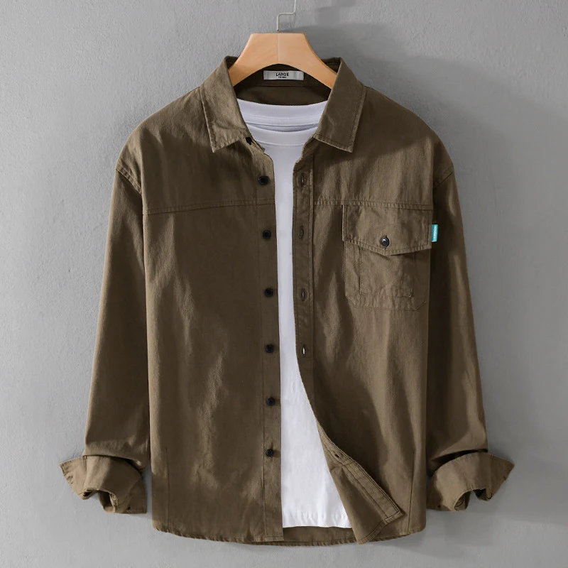 Herren Vintage-inspiriertes Worker-Overshirt aus Baumwollmix mit Brustklappe und entspannter Passform Drune