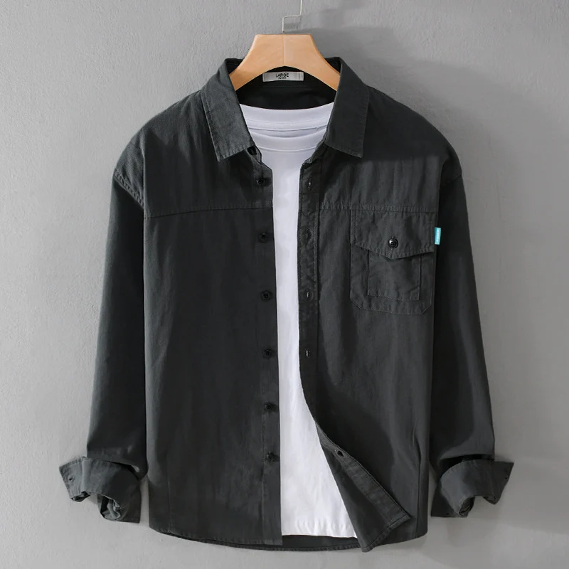 Herren Vintage-inspiriertes Worker-Overshirt aus Baumwollmix mit Brustklappe und entspannter Passform Drune