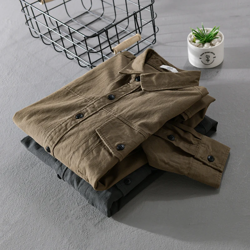 Herren Vintage-inspiriertes Worker-Overshirt aus Baumwollmix mit Brustklappe und entspannter Passform Drune