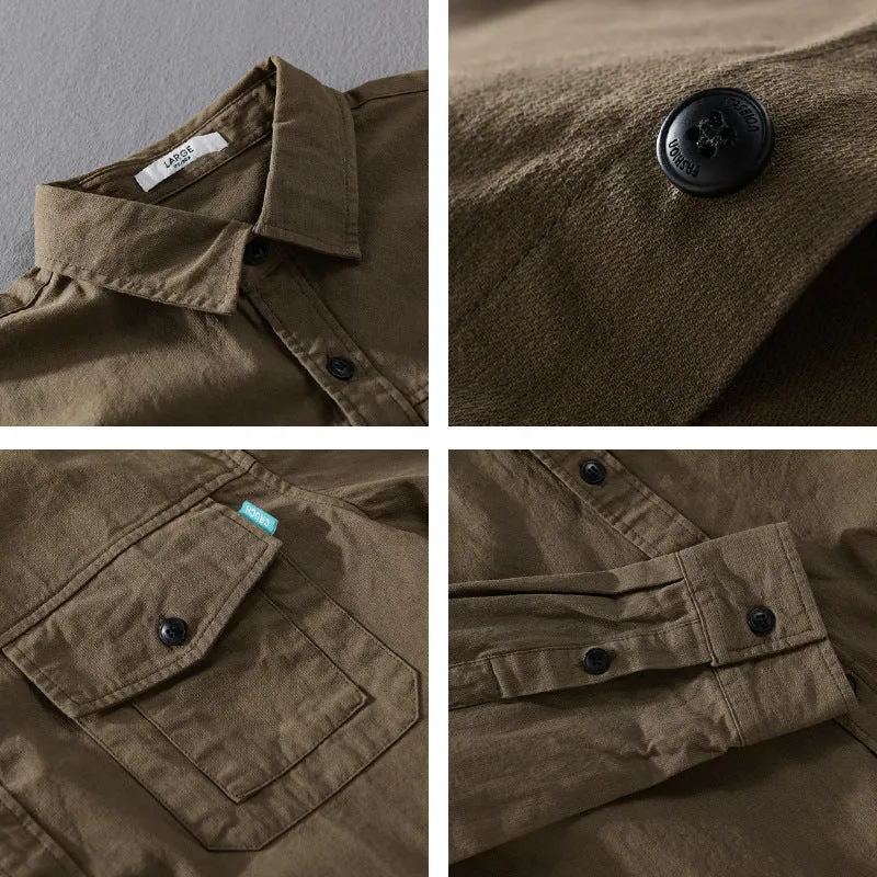 Herren Vintage-inspiriertes Worker-Overshirt aus Baumwollmix mit Brustklappe und entspannter Passform Drune