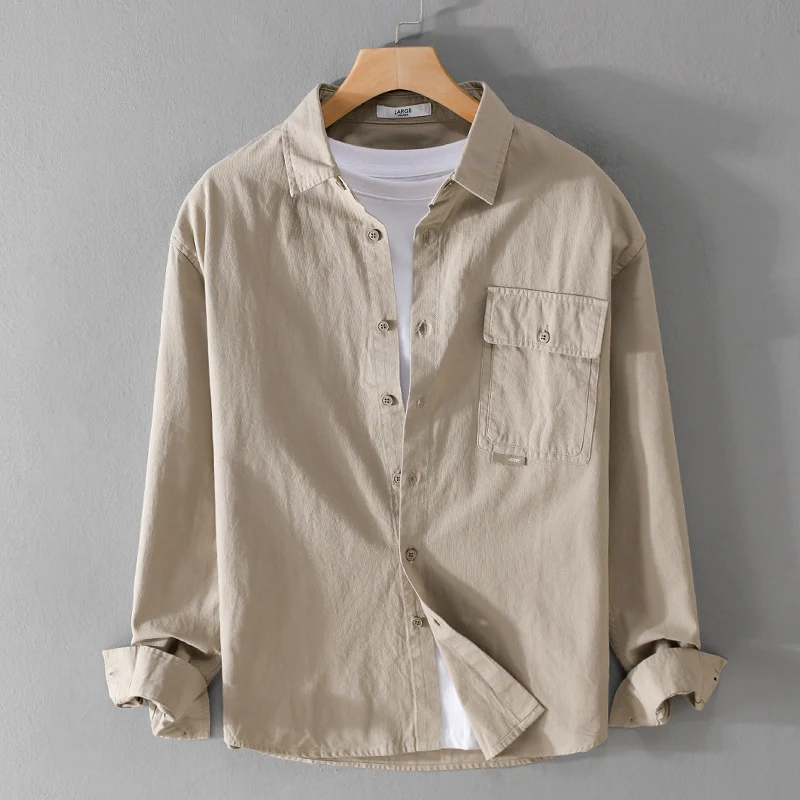 Herren Vielseitiges Baumwoll-Overshirt mit aufgesetzter Klappentasche und entspanntem Schnitt Drune