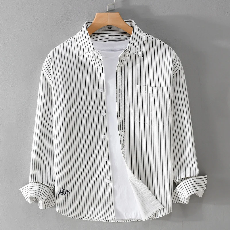 Herren Vertikalgestreiftes Relaxed-Fit Hemdjacken-Overshirt aus leichtem Baumwollmix Drune
