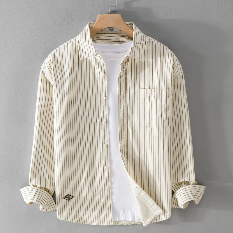 Herren Vertikalgestreiftes Relaxed-Fit Hemdjacken-Overshirt aus leichtem Baumwollmix Drune