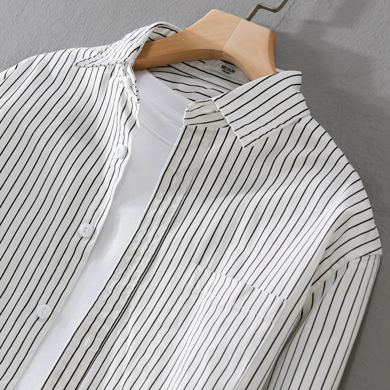 Herren Vertikalgestreiftes Relaxed-Fit Hemdjacken-Overshirt aus leichtem Baumwollmix Drune