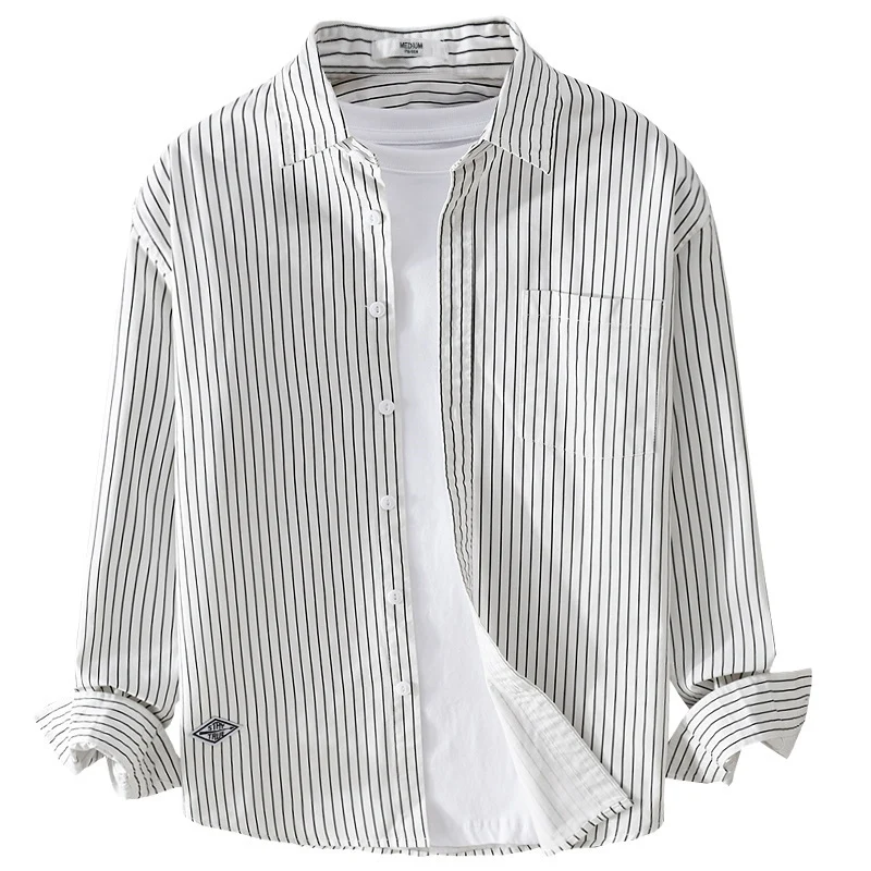 Herren Vertikalgestreiftes Relaxed-Fit Hemdjacken-Overshirt aus leichtem Baumwollmix Drune