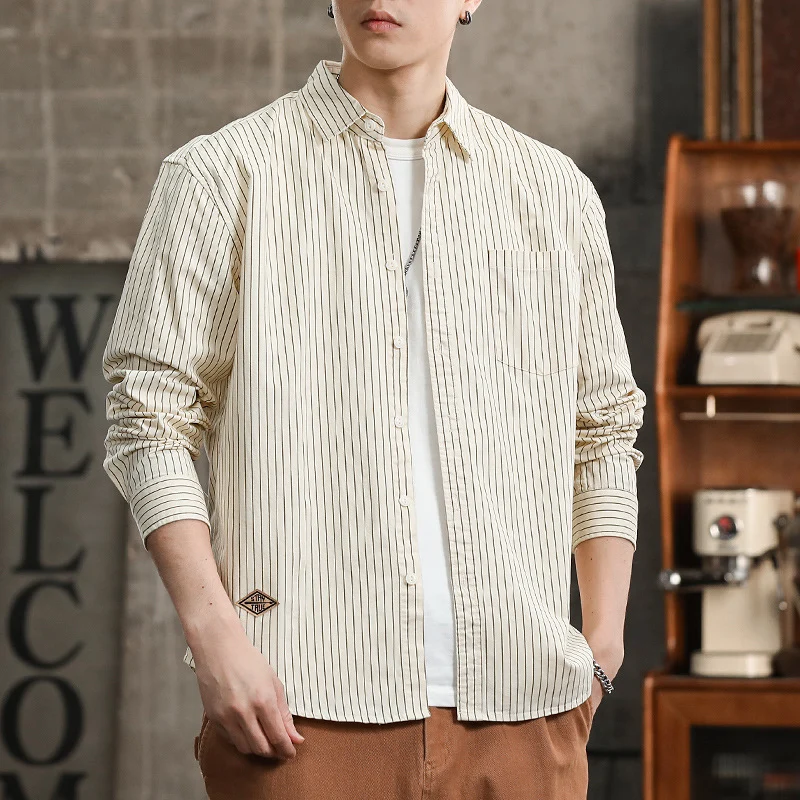 Herren Vertikalgestreiftes Relaxed-Fit Hemdjacken-Overshirt aus leichtem Baumwollmix Drune