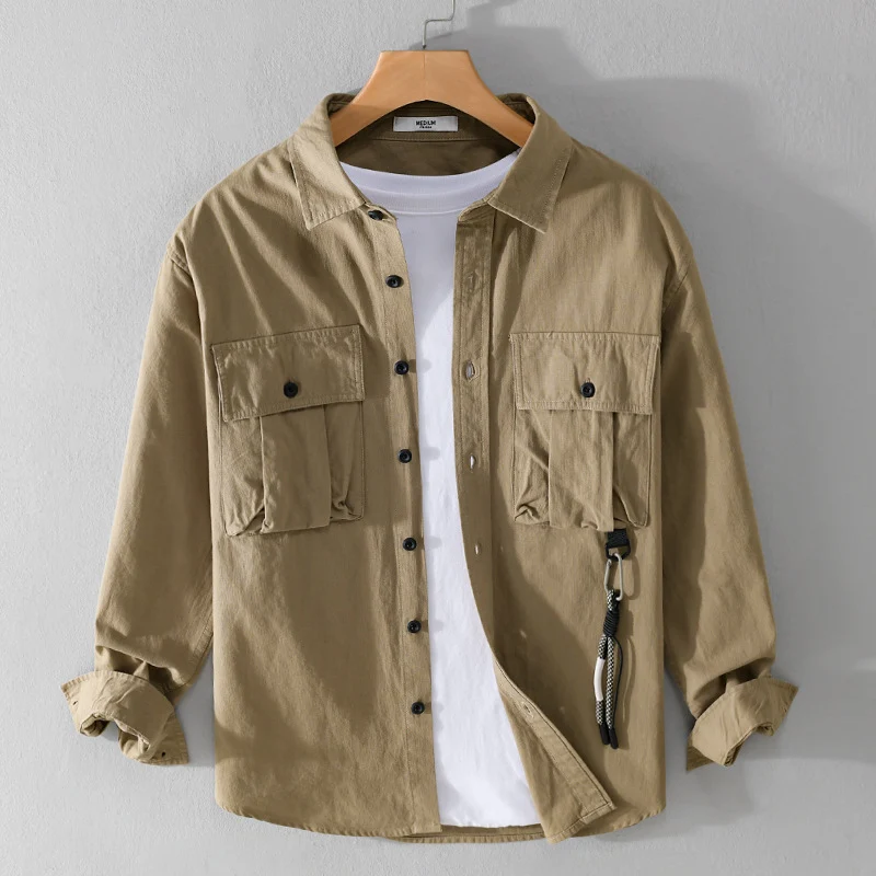 Herren Utility-Overshirt mit Doppel-Brusttaschen und Karabinerdetail Drune