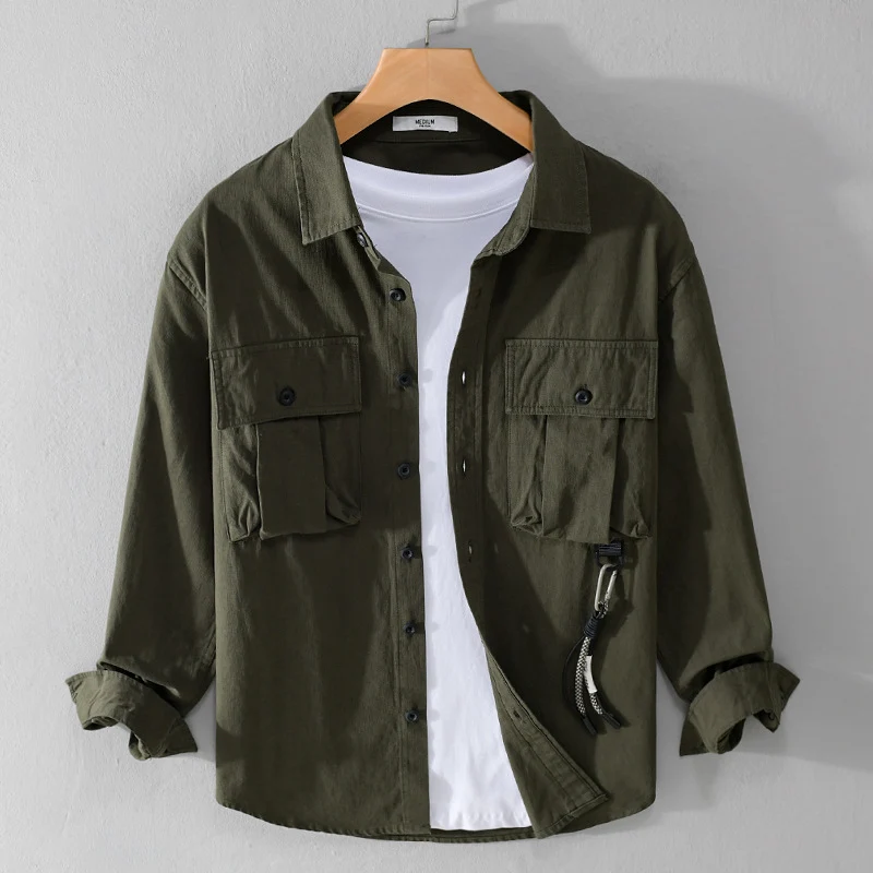 Herren Utility-Overshirt mit Doppel-Brusttaschen und Karabinerdetail Drune