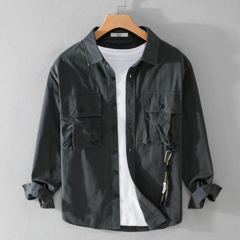 Herren Utility-Overshirt mit Doppel-Brusttaschen und Karabinerdetail Drune