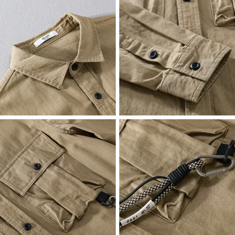 Herren Utility-Overshirt mit Doppel-Brusttaschen und Karabinerdetail Drune