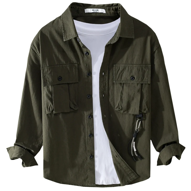 Herren Utility-Overshirt mit Doppel-Brusttaschen und Karabinerdetail Drune