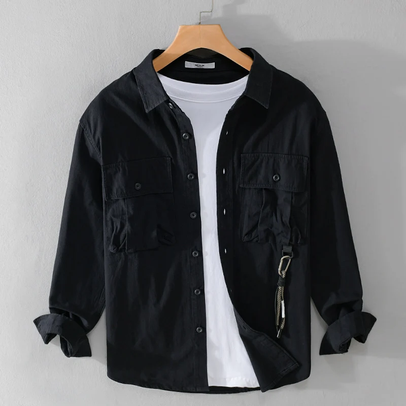 Herren Utility-Overshirt mit Doppel-Brusttaschen und Karabinerdetail Drune
