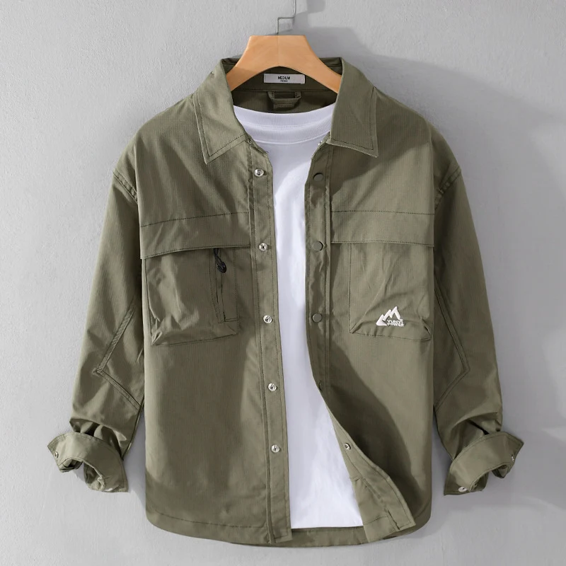 Herren Utility-Overshirt im Field-Stil mit Druckknopf-Leiste und Doppelbrusttaschen Drune