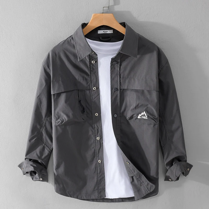 Herren Utility-Overshirt im Field-Stil mit Druckknopf-Leiste und Doppelbrusttaschen Drune