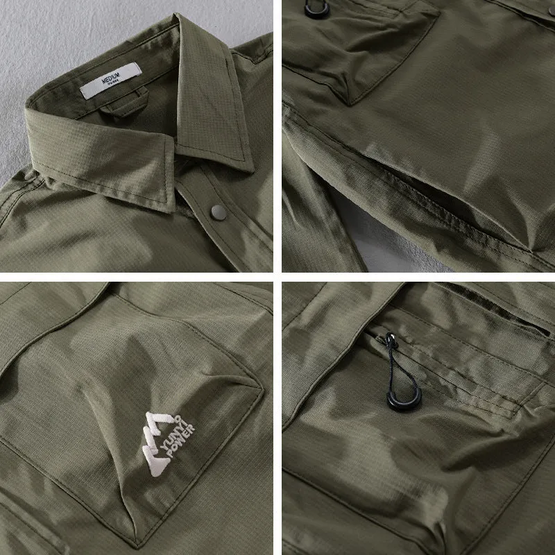 Herren Utility-Overshirt im Field-Stil mit Druckknopf-Leiste und Doppelbrusttaschen Drune