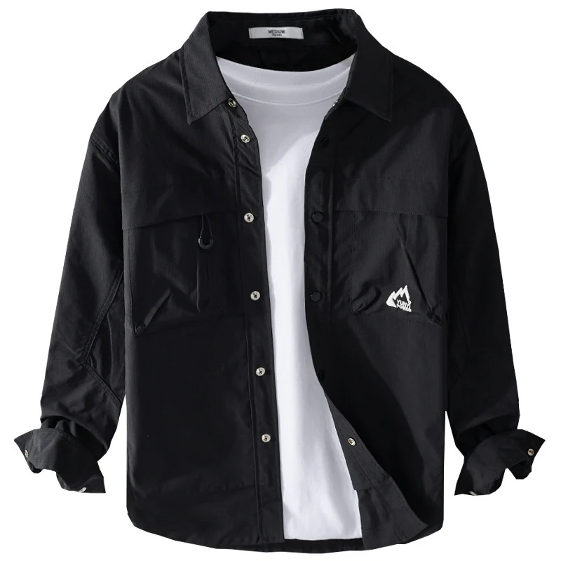 Herren Utility-Overshirt im Field-Stil mit Druckknopf-Leiste und Doppelbrusttaschen Drune