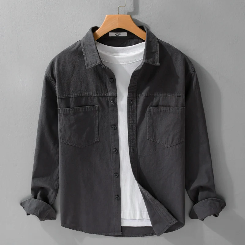 Herren Utility-Hemdjacke aus Baumwolltwill mit verdeckter Knopfleiste und Relaxed-Schnitt Drune