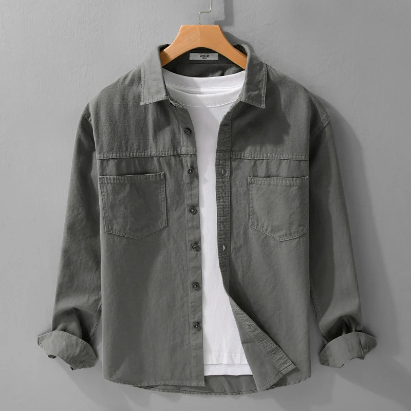 Herren Utility-Hemdjacke aus Baumwolltwill mit verdeckter Knopfleiste und Relaxed-Schnitt Drune