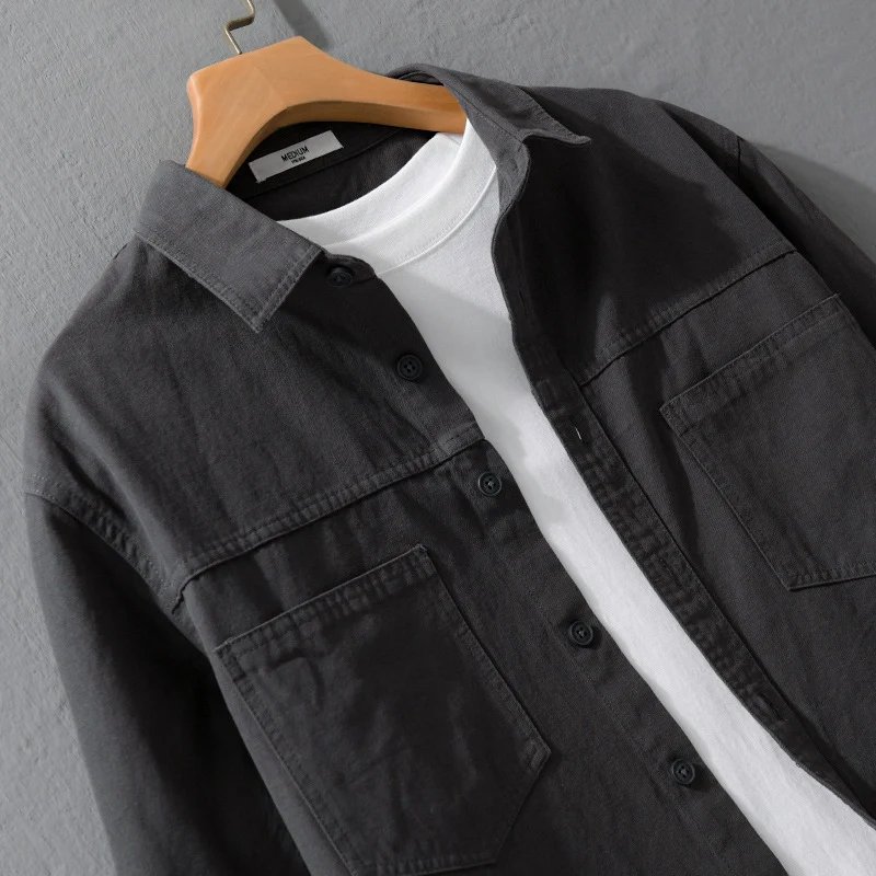 Herren Utility-Hemdjacke aus Baumwolltwill mit verdeckter Knopfleiste und Relaxed-Schnitt Drune