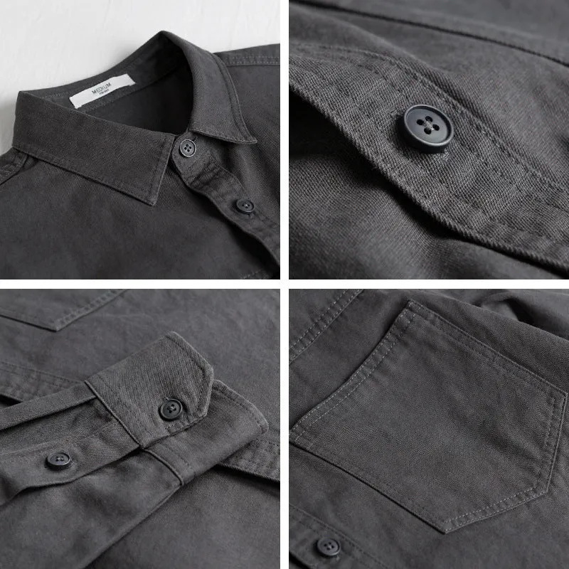 Herren Utility-Hemdjacke aus Baumwolltwill mit verdeckter Knopfleiste und Relaxed-Schnitt Drune