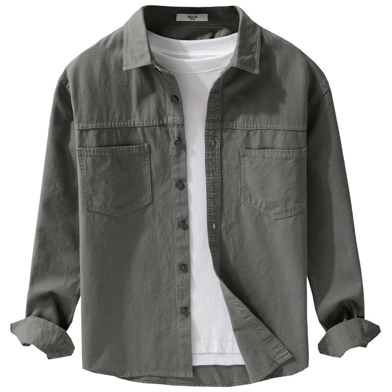 Herren Utility-Hemdjacke aus Baumwolltwill mit verdeckter Knopfleiste und Relaxed-Schnitt Drune