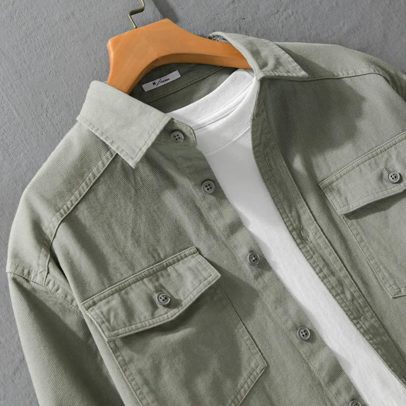 Herren Twill-Overshirt im Worker-Stil mit doppelten Brustklappen und Relaxed-Fit Drune