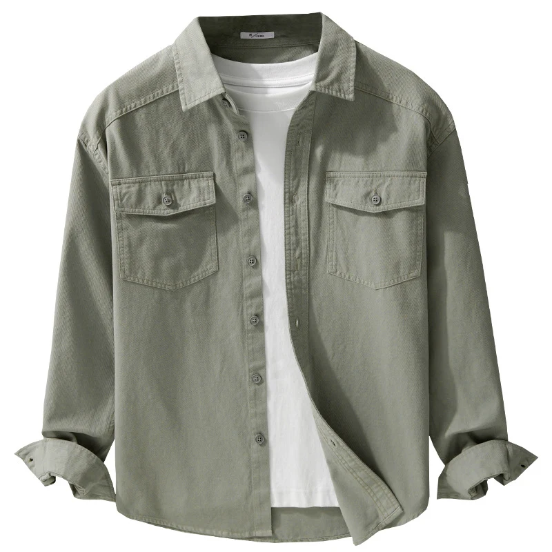 Herren Twill-Overshirt im Worker-Stil mit doppelten Brustklappen und Relaxed-Fit Drune