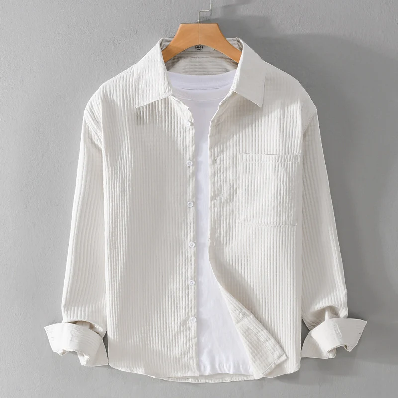 Herren Texturiertes Waffelstruktur-Overshirt mit Brusttasche und legerer Passform Drune