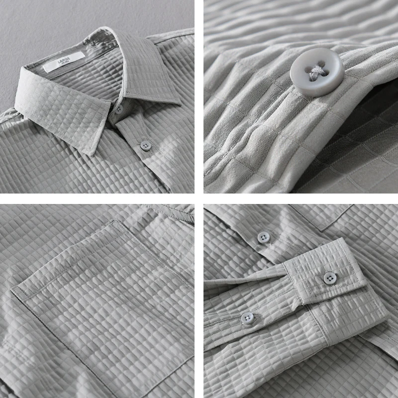 Herren Texturiertes Waffelstruktur-Overshirt mit Brusttasche und legerer Passform Drune