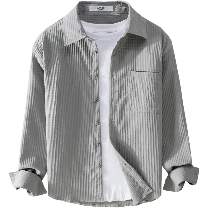 Herren Texturiertes Waffelstruktur-Overshirt mit Brusttasche und legerer Passform Drune