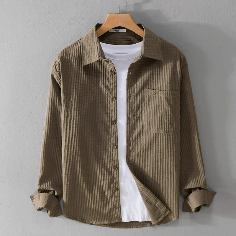 Herren Texturiertes Waffelstruktur-Overshirt mit Brusttasche und legerer Passform Drune