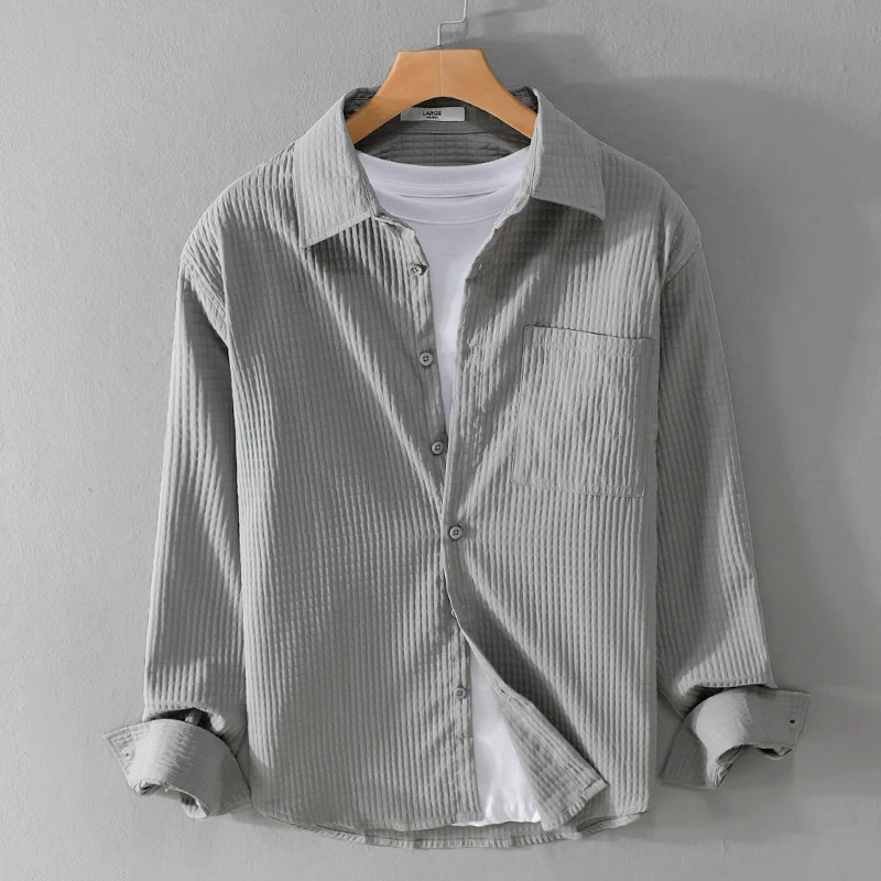 Herren Texturiertes Waffelstruktur-Overshirt mit Brusttasche und legerer Passform Drune