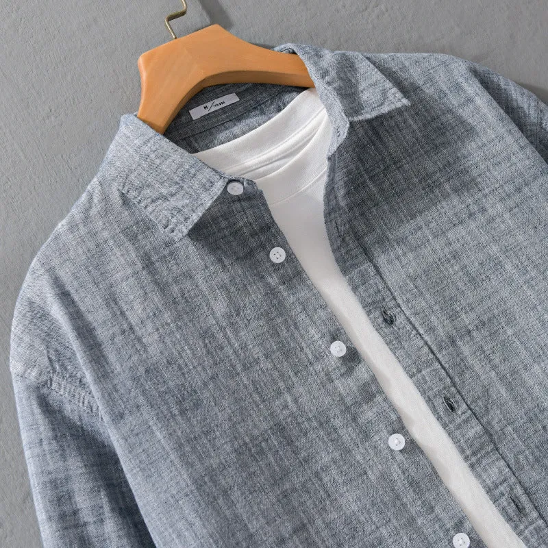 Herren Texturiertes Leinen-Baumwoll-Overshirt im Relaxed-Fit mit Hemdkragen und durchgehender Knopfleiste Drune